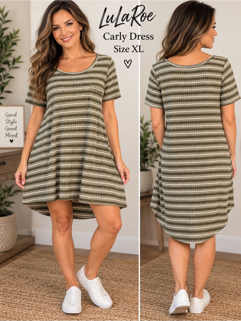 LuLaRoe Carly Striped Hi-Low Swing Dress Size XL
